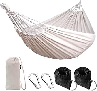ANYOO Cotton Hammock Comfortable Fabric with Tree-friendly Straps, Durable Portable Hammock with Travel Bag,Perfect for Garden Camping Outdoor/Indoor Patio Balcony Backyard White