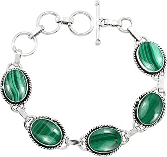 Oval Shape Natural & Synthetic Gemstones 925 Silver Plated Handmade Link Bracelets for Women - Birthstone Vintage Style Bohemian Adjustable Bracelet - Gifts for Wedding Anniversary Christmas