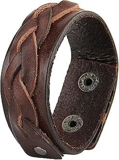 GelConnieLeather Cuff Bracelet Punk Braided Bracelets Rock Leather Wristbands Faux Mens Leather Bracelet Gothic Viking Bangle Adjustable Wrap Bracelet for Women, Men