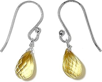 Genuine Amethyst Citrine Drop Earrings for Women – Faceted Teardrop or Pear Shape Quartz Stones Handmade 18K Gold Plated or Sterling Silver 925 Dangle Jewelry Gift 1 Inch Long Crystal