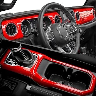 for Jeep JL 2018 2019 2020 2021 2022 Interior Accessories Dashboard Decorative Cover Red Carbon Fiber Look Cup Holder Center Console Cover Trim For Jeep Wrangler JL (Red)