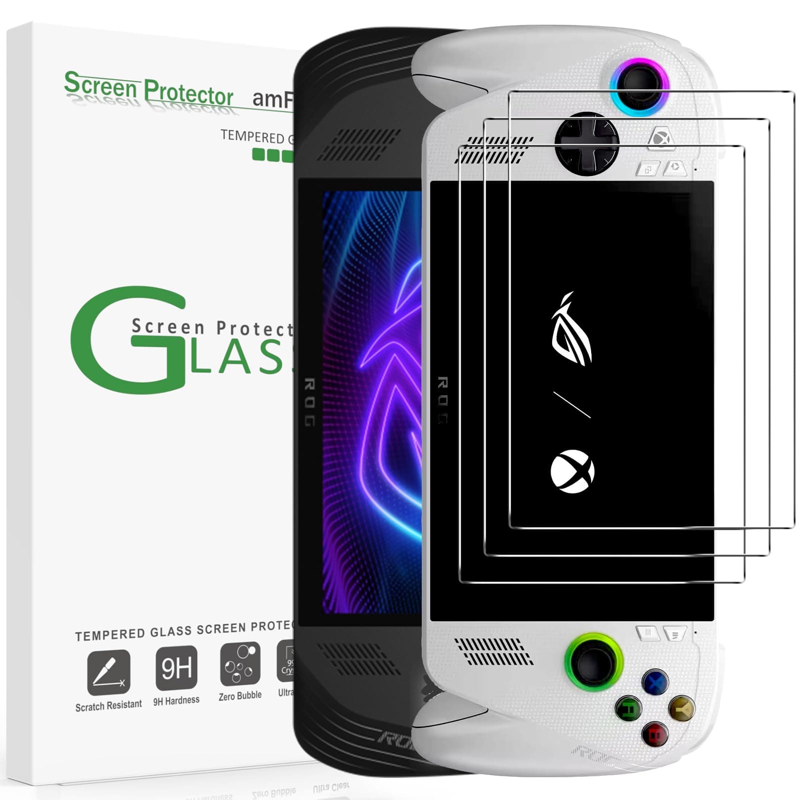 3 Pack Screen Protector for ASUS ROG Xbox Ally X/ROG Xbox Ally 2025 / ROG Ally X 2024 / ROG Ally 2023 7'' | 9H+ Tempered Glass | Military-Grade Drop Protection | Easy Installation | HD Clear