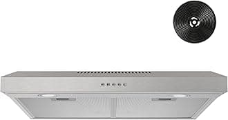 FIREGAS Under Cabinet Range Hood 30 inch with Brushless DC Motor, LED Light, 3 Speed Exhaust Fan, Reusable Aluminum Filters, Push Button,Stainless Steel Range Hood,with Charcoal Filter