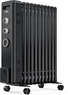 VonHaus Oil Filled Radiator 11 Fin – Oil Heater Portable Electric Free Standing 2500W for Home, Office, Any Room – 24 hour Timer, Adjustable Thermostat, 3 Heat Settings, 4x Wheels, 1.5m Power Cable