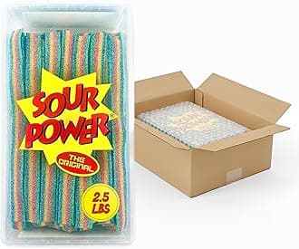 Sour Power Quattro Rainbow Candy Belts, 2.5 lb Bulk Tub Resealable, Vegan Four Flavor Sour Belt Strips Since 1985, Soft Chewy Sweet Tart, Non-GMO Gelatin Free, Bubble Wrapped & Boxed for Shipping