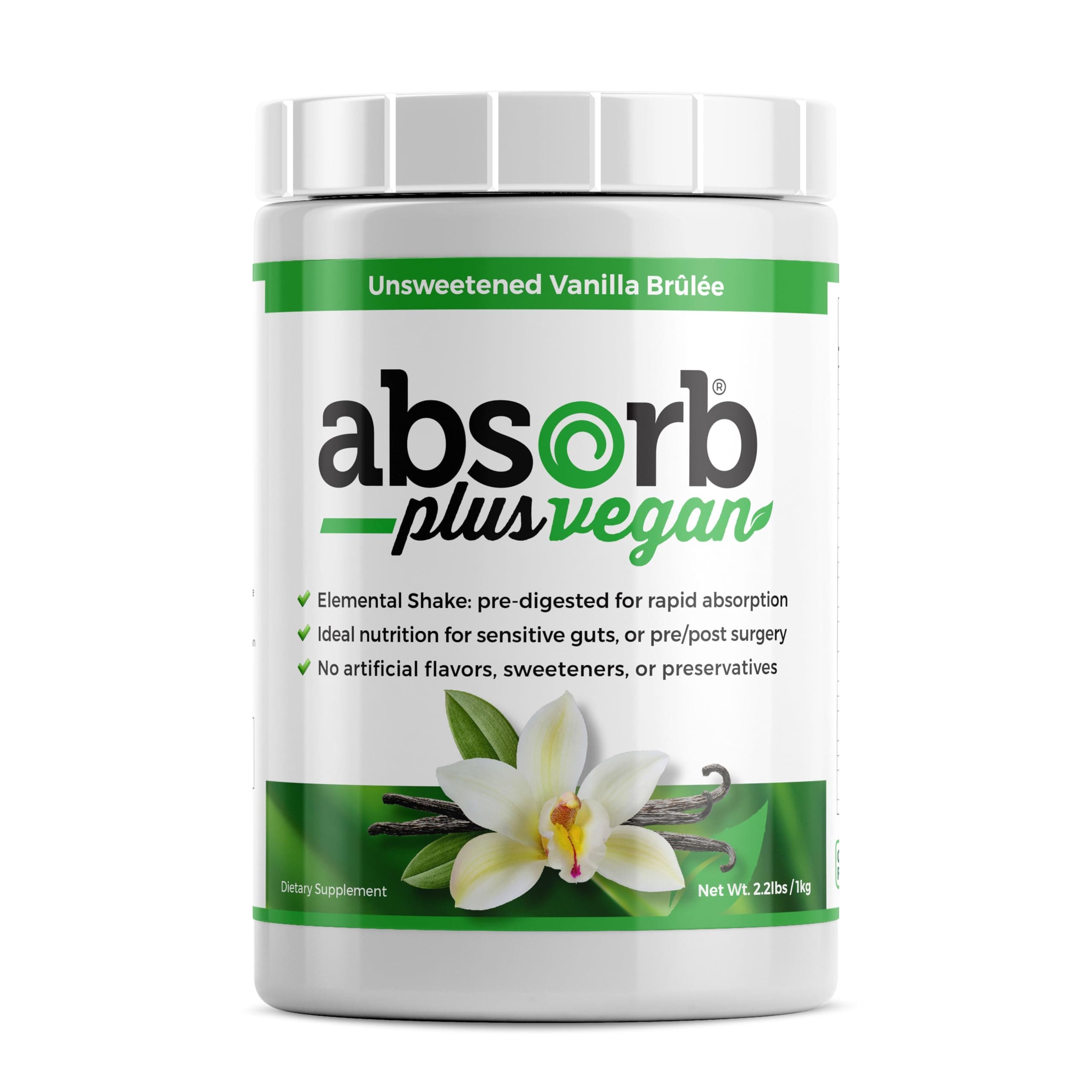 Absorb Plus Vegan Elemental Shake – Powdered Blend, Natural Ingredients, Non-GMO, Gluten-Free, Organic Sprouted Rice Protein - Smooth, Easily Mixable Formula (2.2 lbs, Unsweetened Vanilla Brulée)