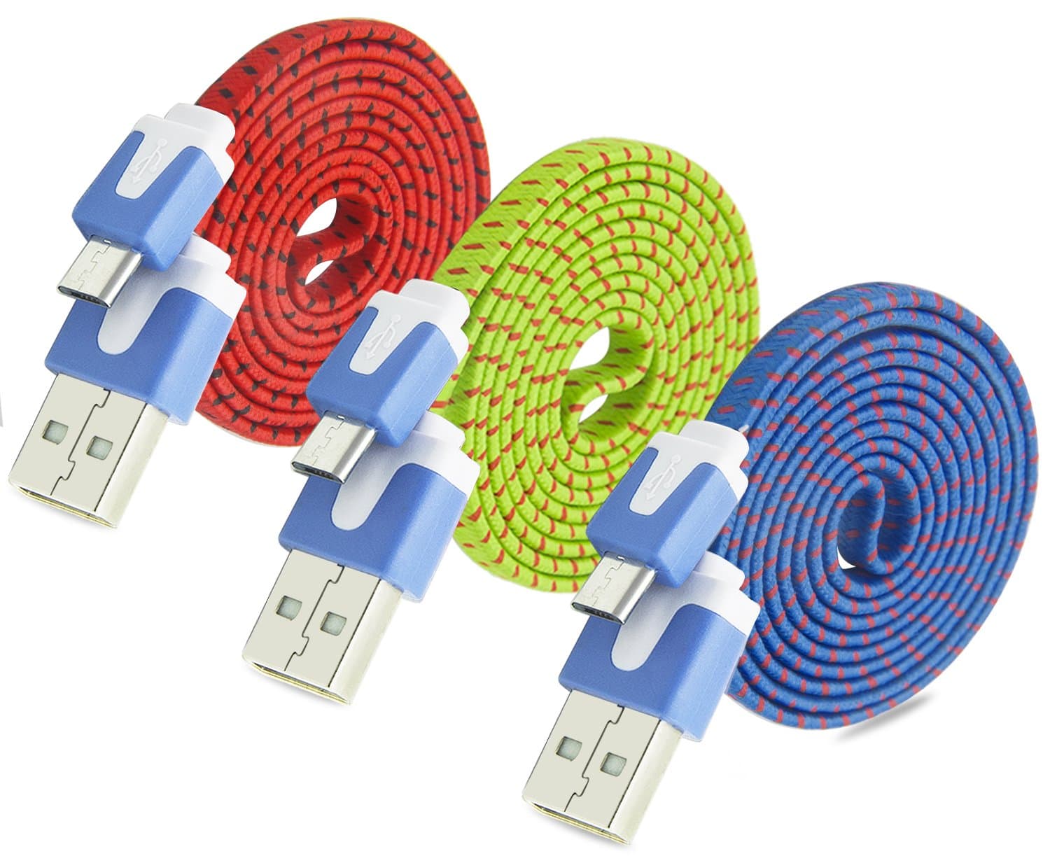 OKRAY [3 Pack] 3.3ft High Speed Nylon Braided Tangle-Free USB 2.0 A Male to Micro B Sync and Charge Cables for Android, Samsung, Google Nexus, HTC, Nokia, Sony and More (Red Green Blue)