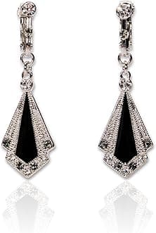 Lovett & Co - Black Long Drop Earrings for Women - 1920s Art Deco Earrings Hand Painted with Enamel - Nickel Free Crystal Earrings & Vintage Jewellery Gifts for Women