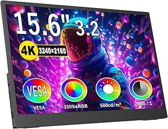 Portable Monitor 15.6inch 4K,3240 * 2160 Ultra-Slim Computer Gaming Monitor, 2000:1,500cd,100% sRGB w/45° Adjustable Stand,Standard HDMI USB-C Computer Display,for Laptop PC Phone Mac