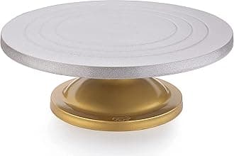TEX-RO Cake Decorating and Icing Turntable/Serving Stand, Signature Edition 360° Smooth Rotating Cake Stand, Silver Top & Golden Bottom, 12 Inch (30 cm) Diameter Fiber Cake Turntable (Silver,Gold)