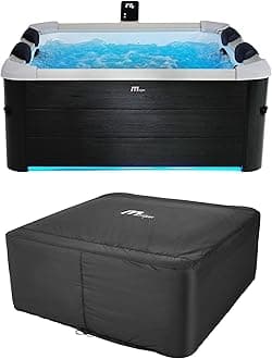 Square Hydro Jets Bubble Spa with Hard Exterior & Soft Lining Interior, 4 to 6 Person Hot Tub with 2 Covers (1 Standard and 1 Energy-Efficient Cover), Oslo