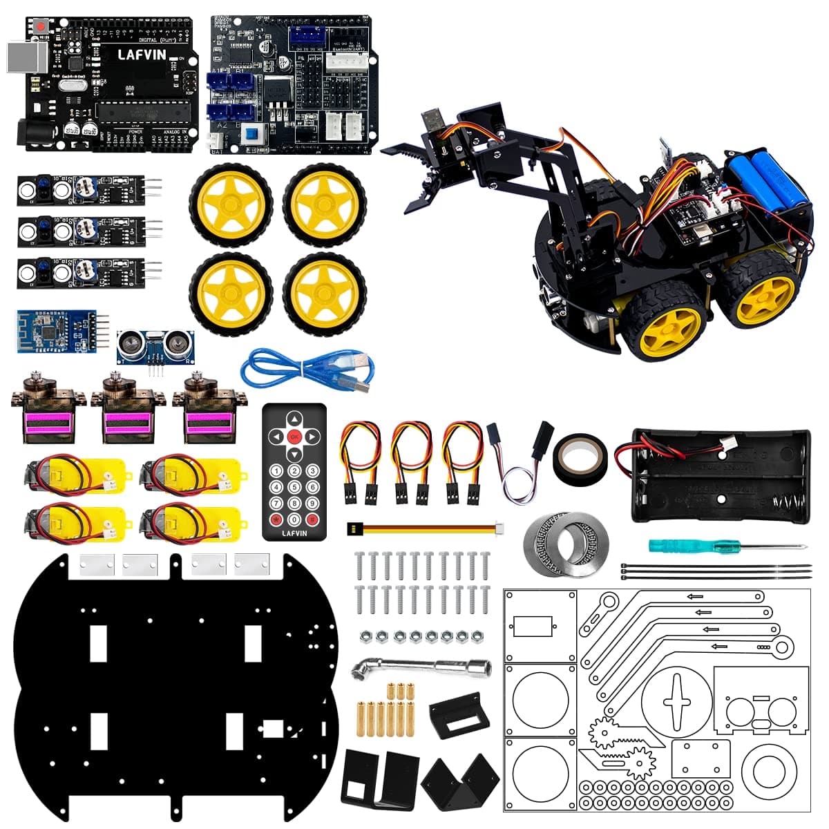 Mechanical 4WD Robot Arm Smart Car Kit - STEM/Graphical Programming Robot Car Compatible with Arduino IDE - Tutorial Included