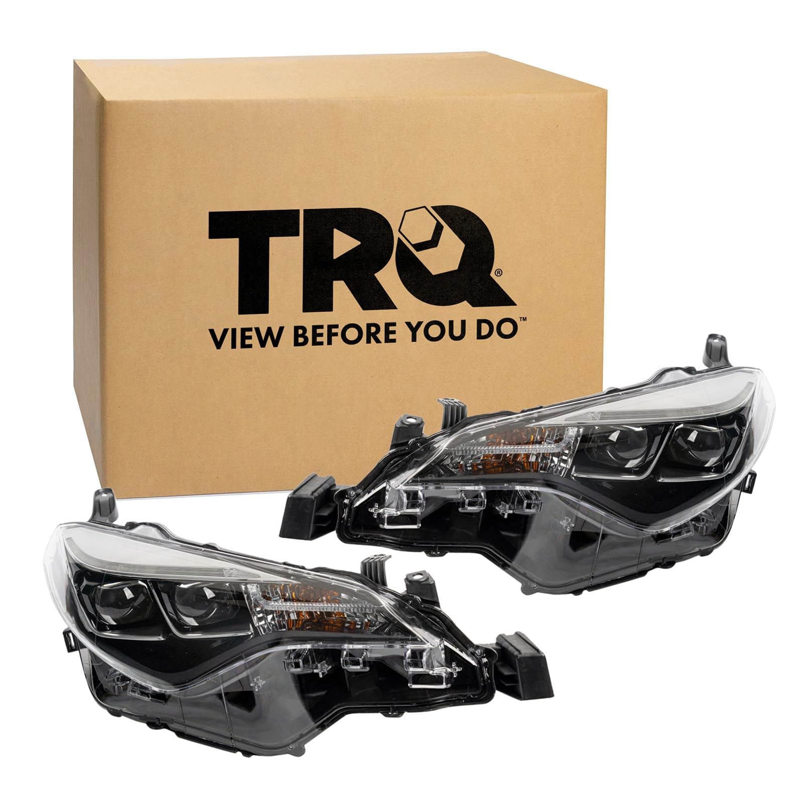 TRQ Headlight Assembly Set Headlights Driver & Passenger Side Compatible with 2017-2019 Toyota Corolla TO2502250 TO2503250