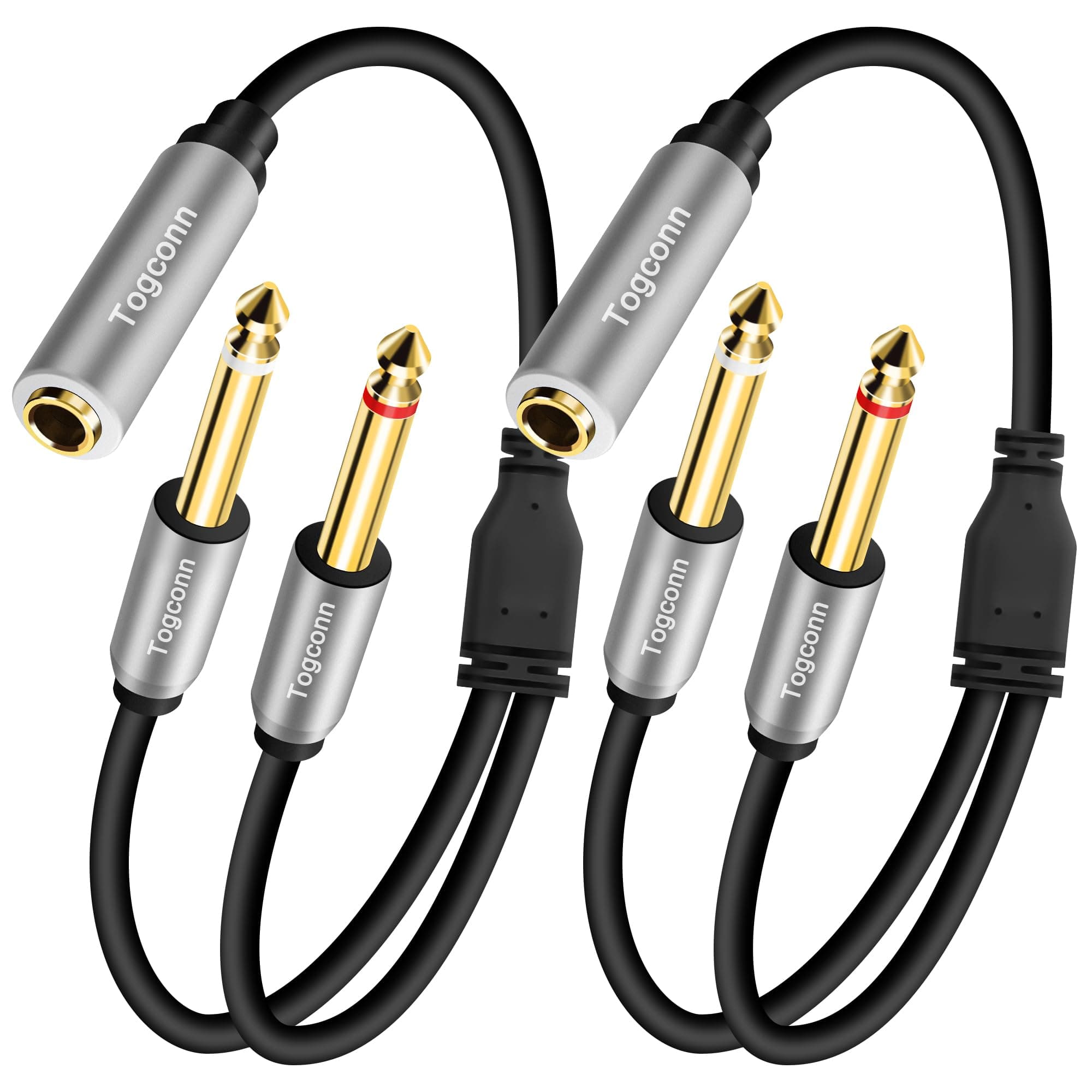 2-Pack 1/4 inch TRS Stereo Splitter Y Cable 1 Feet, 6.35mm TRS Stereo Female Plug to Dual 6.35mm Male TS Mono Jack Audio Speaker Adapter，Short 6.35mm Audio Speaker Splitter Connector Converter Cable