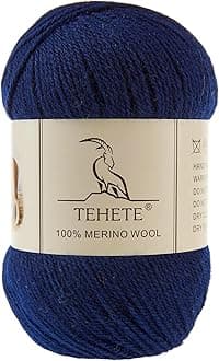 TEHETE 100% Merino Wool Yarn for Knitting 3-Ply Luxury Warm Soft Lightweight Crochet Yarn(Navy Blue,3Balsl)