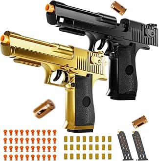 2 Pack Shell Ejecting Toy Gun - Semi-Automatic Handgun with Shell Ejection and Auto Rebound, Toy Foam Blasters & Stress Reducing Toys for Boys Girls Halloween Christmas Birthday Gifts (Black+Gold)