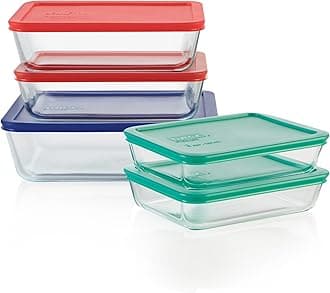 Pyrex Simply Store (5-Pack) Large Glass Food Storage Containers Set, (3, 6 & 11 Cup) Meal Prep Containers With Plastic BPA-Free Lids, Dishwasher & Microwave Safe