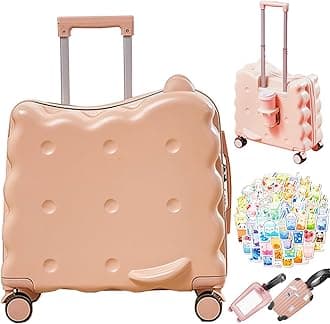 IS MUHEKids Ride-On Suitcase Children Trolley Hard Shell Carry On Luggage,Travel Suitcase With Safety,Includes cup holder and suitcase sticker and luggage tag (pink)