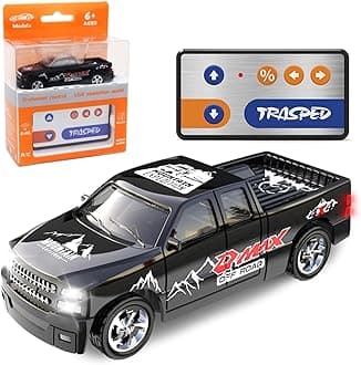 1:64 Black Remote Control Toy Cars for Kids 2.4Ghz Adjustable Speed Scale Alloy Pickup RC Trucks with Trailer and Car Lights, USB-C Recharging, Easy to Operate, Festive Gift for Children, Boys, Girls