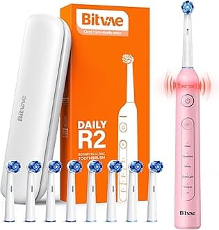 BitvaeR2 Rotating Electric Toothbrush for Adults with 8 Brush Heads, 5 Modes Rechargeable Power Toothbrush with Pressure Sensor, Pink