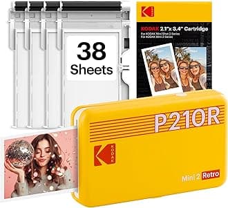 KODAK Mini 2 Retro 2x3 Portable Photo Printer, 38 Sheets, Bluetooth Phone Printer for iOS & Android, Instant Color Prints, 4PASS Dye Sublimation, Yellow