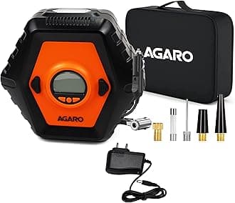 AGARO Plastic Ti2167 Digital Tyre Inflator, Cordless Rechargeable, 12V Ac/Dc, Up to 150 Psi, Led Light, Digital Display, for Car, Bike and Bicycles and Other Inflatables (Black)