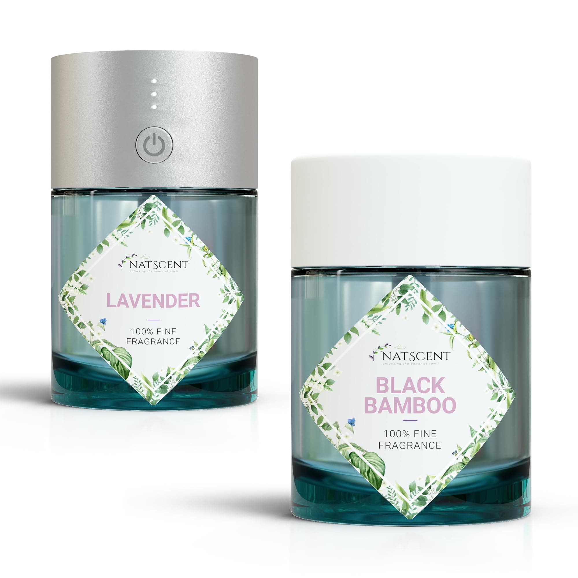 Natscent Gizmo Essential Oil Diffuser with 2 Essential Oil Refills, Plug & Play Black Bamboo + Lavender Essential Oil, Waterless Diffuser, Rechargeable, 3 Mist Levels, 2.7 oz (Blue & Blue)