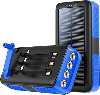 Solar Charger Power Bank 63200mAh, Portable Charger with Dual Outputs & Dual Inputs 4 LEDs Flashlight, Hand Crank Power Bank Fast Charging Battery Pack for Outdoor Camping Survival Gear