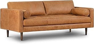 POLY & BARK Napa 88.5" Leather Sofa – Full-Grain Italian-Tanned Aniline Leather, Feather-Down Comfort, Solid Wood Frame, Walnut Legs, Cognac Tan