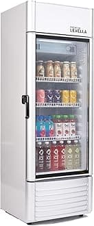 PremiumLevella PRF65DX Single Door Merchandiser Refrigerator-Upright Beverage Cooler-6.5 cu ft-Silver, 6.5 cu.ft. Single Swing Door