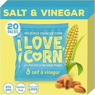 LOVE CORN Salt & Vinegar 0.7oz x 20 Bags - Delicious Crunchy Corn - Healthy Family Snacks - Gluten Free, Kosher, NON-GMO - Alternative for Chips, Nuts, Crackers & Pretzels - Perfect for Charcuterie