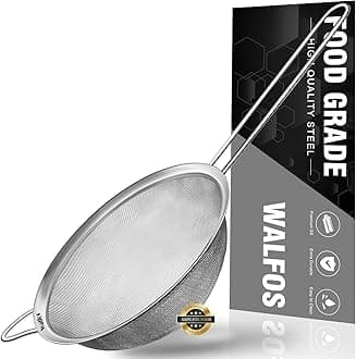 7.8 Inch Fine Mesh Strainer, Premium Stainless Steel Colanders and Sifters, with Reinforced Frame and Sturdy Handle, Perfect for Sift, Strain, Drain and Rinse Vegetables, Pastas and Tea