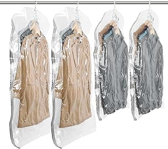 TAILI 衣類圧縮袋 吊るせる圧縮袋 洋服 吊り下げ 真空バッグ 衣類カバー 省スペース 掃除機対応 バッグハンガー 着物収納 コート ジャケット スーツ用 花火大会 取り付け簡単 繰り返し利用可能 M/Lサイズ 4枚組 透明