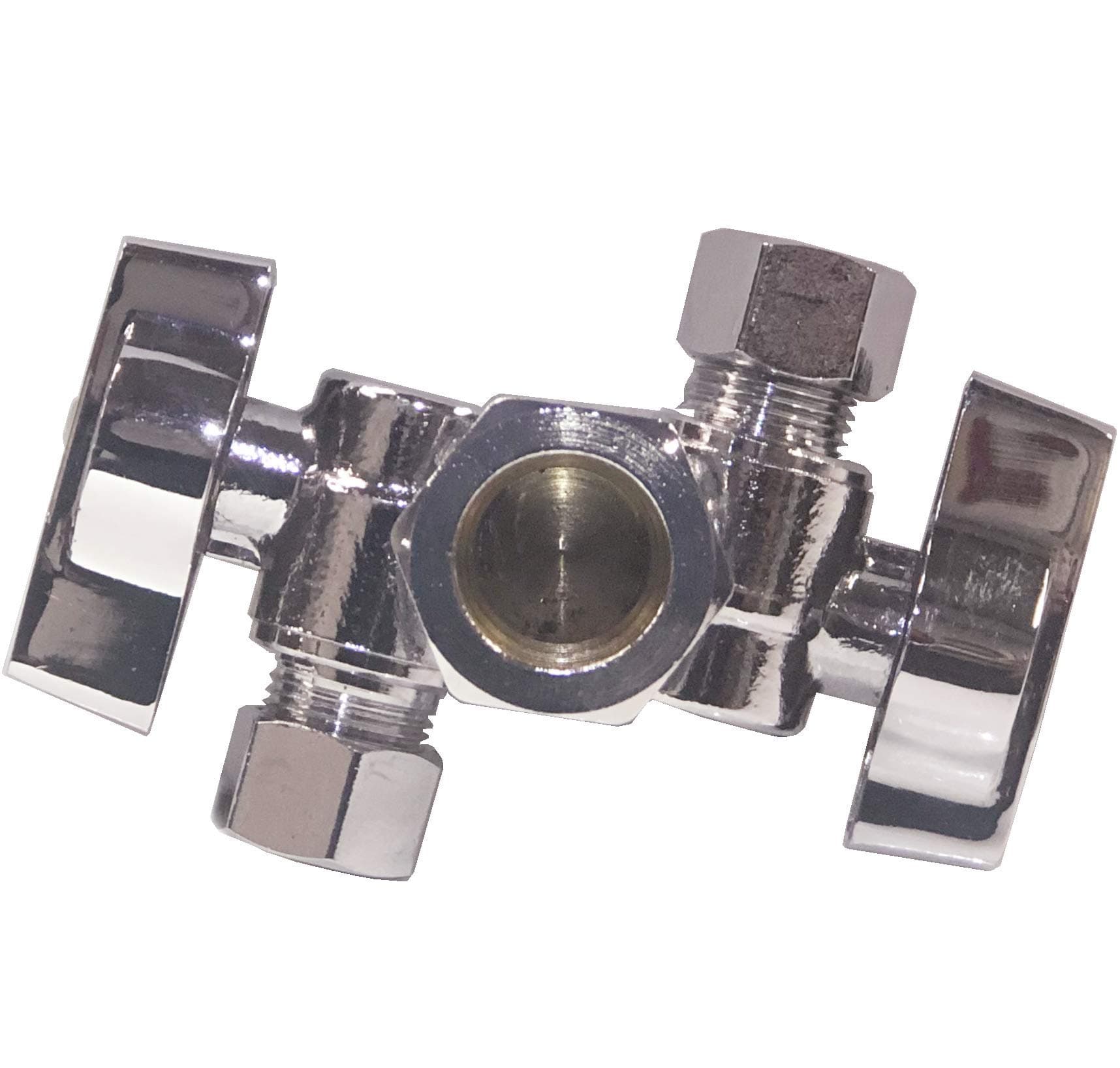 5/8" Comp O.D X 3/8" Comp X 3/8" Comp 1/4 Turn Double Metal Two Handles Dual Outlet Brass Angle Stop Valve Water Shut Off Ball Valve For Water Pipes LF,Faucet Toilet,Dishwasher,Filter(1)