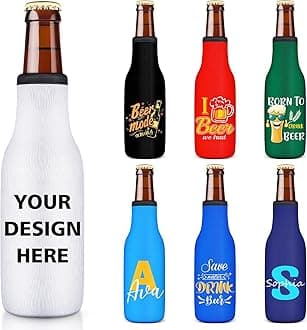 Custom Beer Bottle Sleeve Insulators 12oz Standard Zip-up Bottle Jacket Non-slip Thick Neoprene Drink Holder with Personalized Logo Text Bulk 12PC Pack