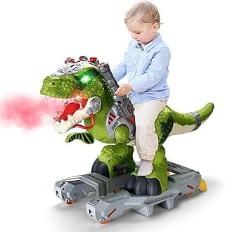 Dinosaur Ride On Toy Cars for Kids, Toddler Electric Ride On Toys with Music, Light & Smoke, Preschool Kids Scooter Foot-to-Floor Walker Indoor Outdoor,Birthday Easter Gifts for Boys Age 3 4 5