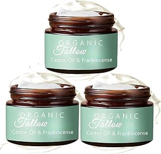 Grass-Fed Beef Tallow with Frankincense Oil & Castor Oil, Organic Beef Tallow Moisturizer for Skin, Tallow and Manuka Honey Balm, Beef Tallow Frankincense Balm for Face, Body (3Pcs)