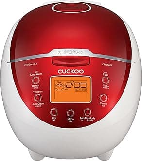 CUCKOO Micom Rice Cooker 6 Cup Uncooked / 12 Cup Cooked, Fuzzy Logic Electric Rice Cooker Small, Sticky Rice Maker with 12 Menu Modes, Nonstick Small Rice Cooker & Steamer, White/Red (CR-0655F)