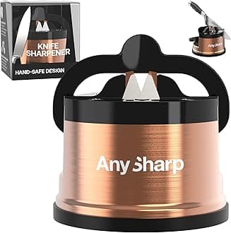 AnySharp – Chef – Hands Free Knife Sharpener - Easy to Use Sharpening Tool with PowerGrip Suction Base and 20-Degree Pre-Set Angle - for All Knives: Chef's, Serrated, and Hardened Steel - Copper