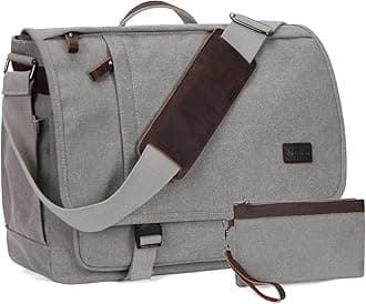 Nerlion Messenger Bag for Men 17-17.3 Inch Laptop Bag Canvas Water-resistant Computer Bag Shoulder Bag Work Briefcase Bookbag for College (Light Gray)