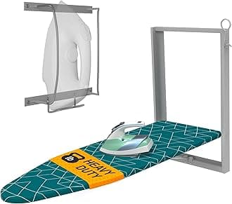 Xabitat Wall Mounted Ironing Board with Iron Holder, 36.2" X 12.2" Compact Mount Fold Down Ironing Board for Small Spaces, Space Saving with Cotton Fabric Cover, Green and Grey
