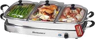 Elite Gourmet EWM-9933 Triple 3 x 2.5 Quart Trays Buffet Server 7.5 Qt Oven Safe Pan Food Warmer, Temperature Control, Clear Slotted Lids, Perfect for Parties, Entertaining & Holidays, Stainless Steel