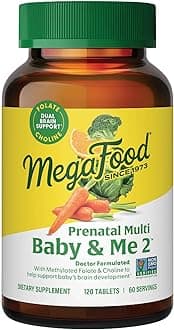 MegaFood Baby & Me 2 Prenatal Multi Vitamins - Prenatal Vitamins for Women with Choline, Methyl Folate & Iron, Vegetarian, Gluten-Free, Pre Natal Multivitamin for Women - 120 Tablets, 60 Servings