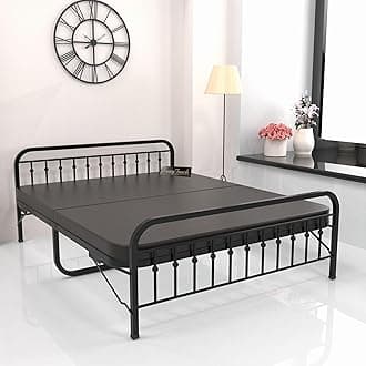 Honey Touch Nova Folding Queen Size Bed with Mattress | No Assembly Required | Foldable Bed for Sleeping/Guests/Rented Apartments/Bedroom(5x6.25ft, Black)