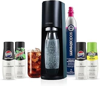 SodaStream Terra Sparkling Water Maker Bundle in Black - includes CO2, Carbonating Bottle, and Pepsi® Zero Sugar, Starry® Zero Sugar and MTN Dew® Zero Sugar 4-Flavor Variety Pack
