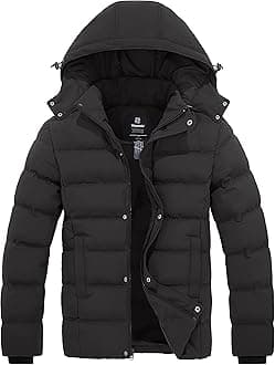 Wantdo Men's Hooded Winter Coat Warm Puffer Jacket Thicken Cotton Coat with Removable Hood