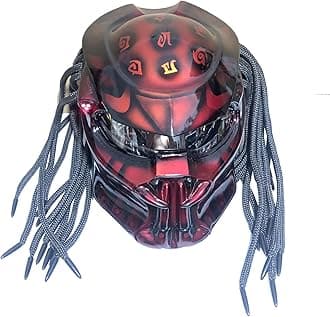 Motorcycle Helmet, Creative Predator Motorcycle Locomotive Full Face Helmet with Led Warning Lights and HD Anti-Fog Lenses for Outdoor Riding Or Club Parties, DOT Certified,Red b,XXL