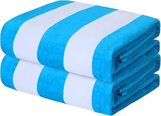 Exclusivo Mezcla 2 Pack Cotton Oversized 35x70 Inches Cabana Stripe Beach Towels, Super Absorbent Soft Plush Pool Towel, Bath Towel (Blue)