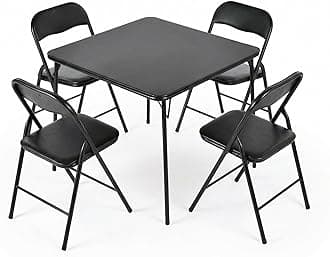 5 Piece Folding Dining Set, 33.9 Inch Square Portable Table with 4 Padded Folding Chairs for Dining, Games & Small Space Use, No Assembly Required, Black