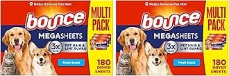 Bounce Fabric Softener Sheets, Fresh Scent, 180 Count | Pet Hair and Lint Guard | Pack of 2 | 3X Pet Hair Fighters